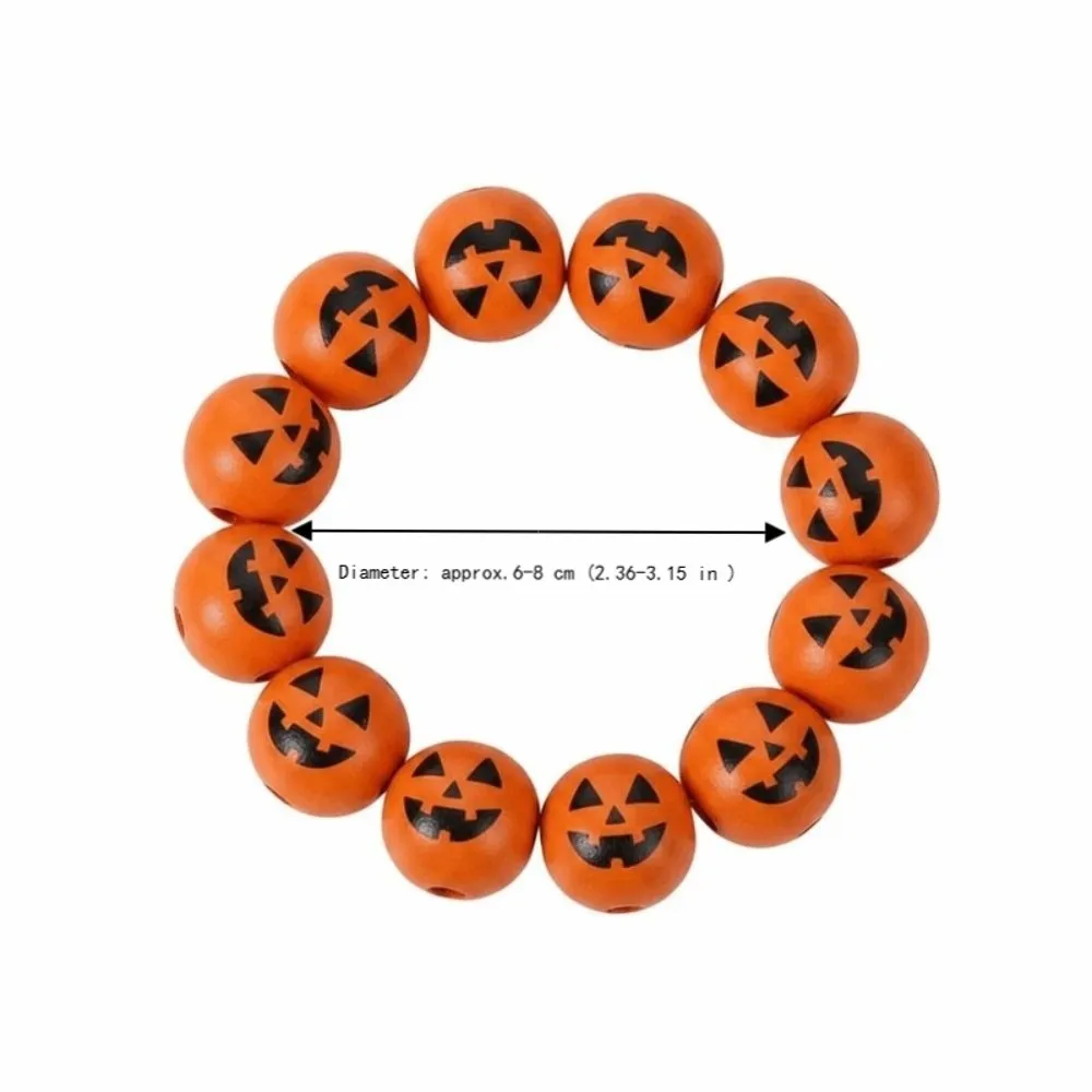 Spider Jewelry Elastic Halloween Bracelet Wooden Stretchy Pumpkin Beads Bracelet Round Orange Wood Wristband Holiday Gift view 5