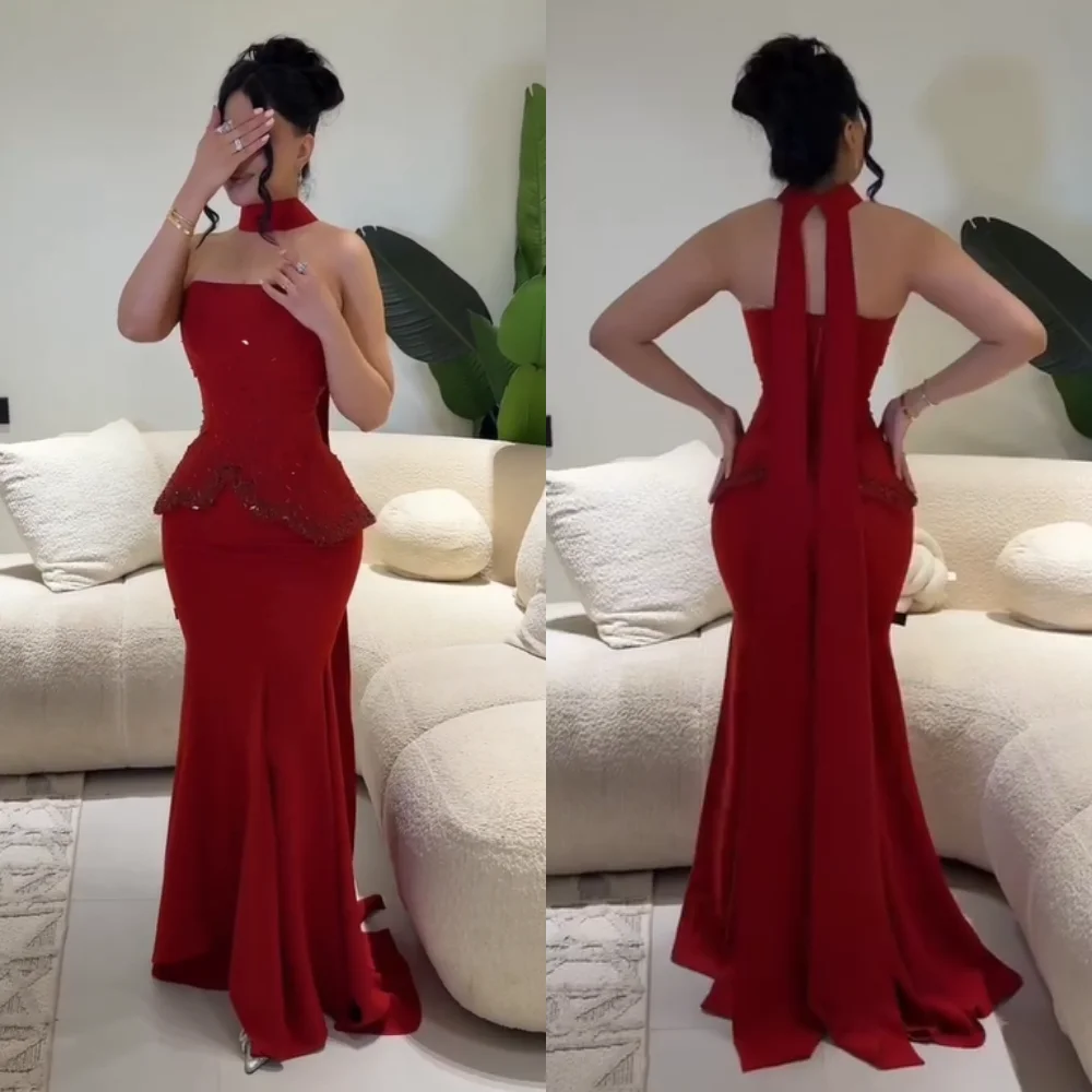 

Индивидуальные длинные платья из джерси высокого качества со складками и блестками без бретелек на заказ в китайском стиле