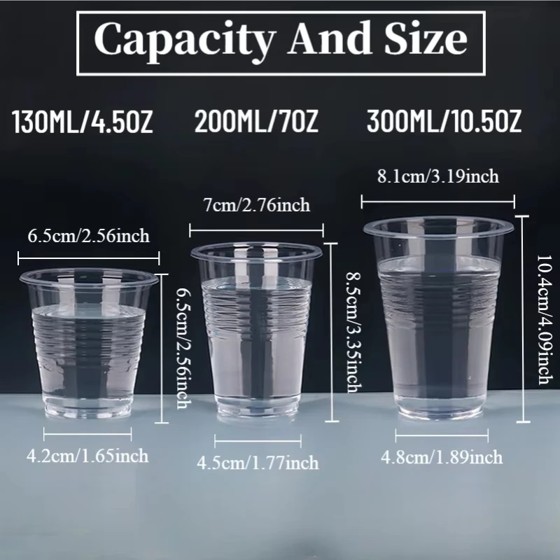 100PCS Disposable Transparent Plastic Cups Household Transparent Drinking Cups Outdoor Picnic Birthday Kitchen Party Utensils