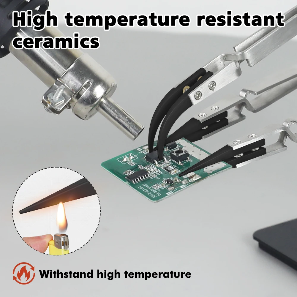NEWACALOX High Temperature Resistant Ceramic Tweezers Magnetic Soldering Helping Hands with Heavy-Duty Base for PCB IC Repair