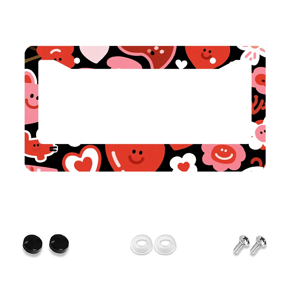 

1 шт., черное, красное сердце, смайлик, узор, 2 отверстия, рамка номерного знака, алюминиевый материал, 6x12 дюймов, с набором винтов, мультяшный забавный C