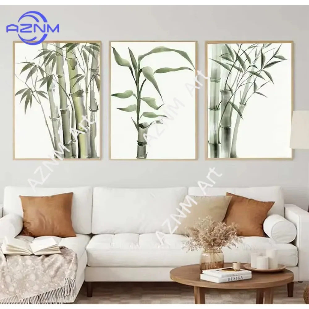 1/3pcs Classic Abstract Wall Art Painting Bamboo Leaf Poster Zen, Canvas Printed Poster, Home Bedroom Study Decoration