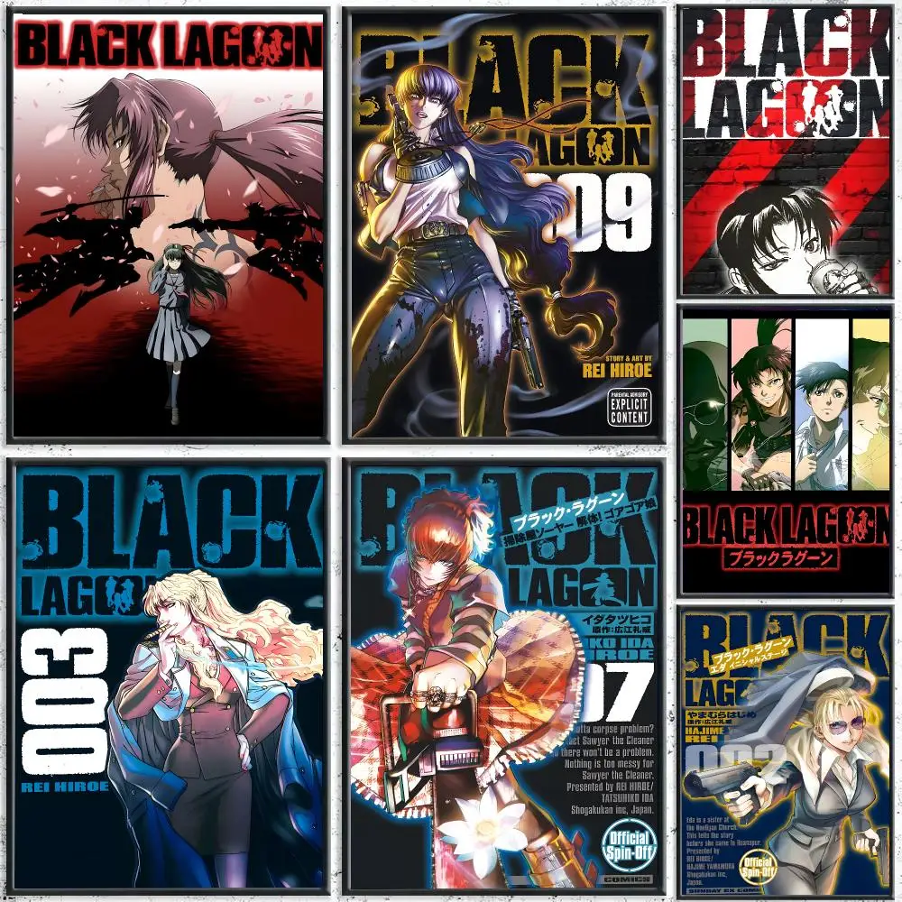 Manga B-Black Lagoon Poster Self-adhesive Living Room Bedroom Party Bar Decor Moisture-proof Fade-resistant