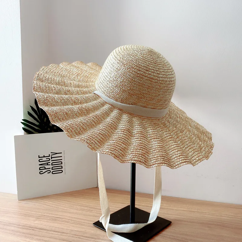 Summer hat women\'s sun hat French wide-brimmed straw hat casual natural wheat straw hat with beach hat shade  woman hat cap