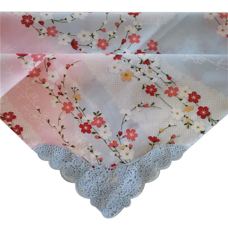 1Pc 43x43cm Flower Printed Cotton Hollow Lace Sweatwipe Square Scarf Women Handkerchief Wedding Party Gift