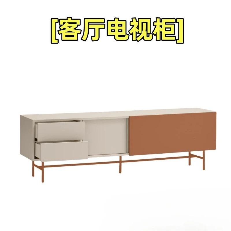Italian minimalist paint TV cabinet, solid wood living room floor cabinet, modern minimalist audio-visual cabinet