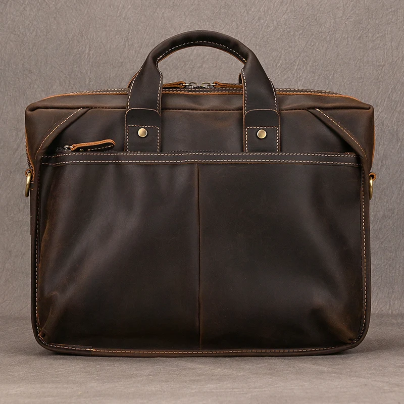 Vintage leather men portfolio genuine leather lawyer doctor briefcase document 14\