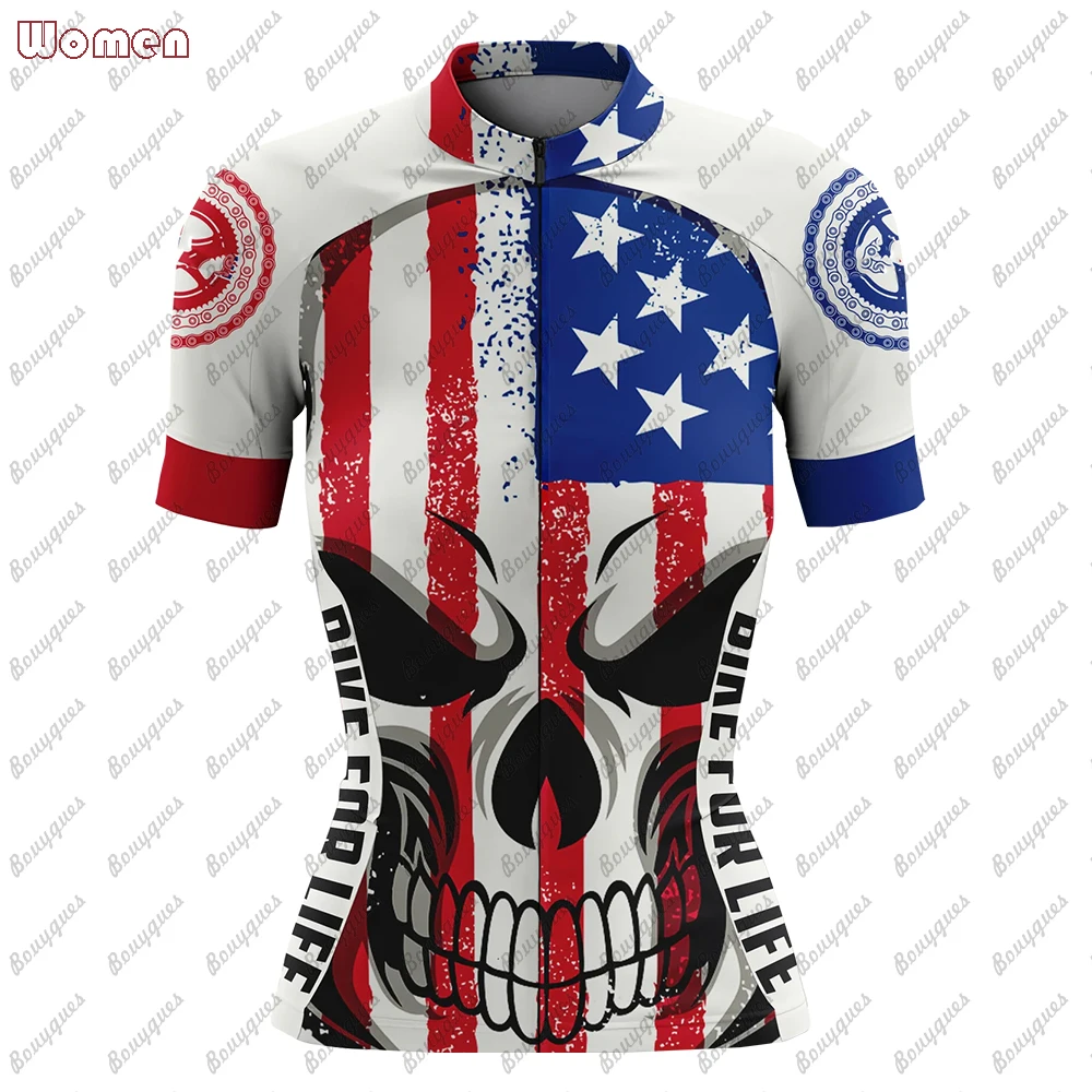 Women Skull Cycling Jersey Short Sleeve Bicycle Clothing Top Bike Shirt Customized outdoor sport Breathable MTB Ropa Ciclismo