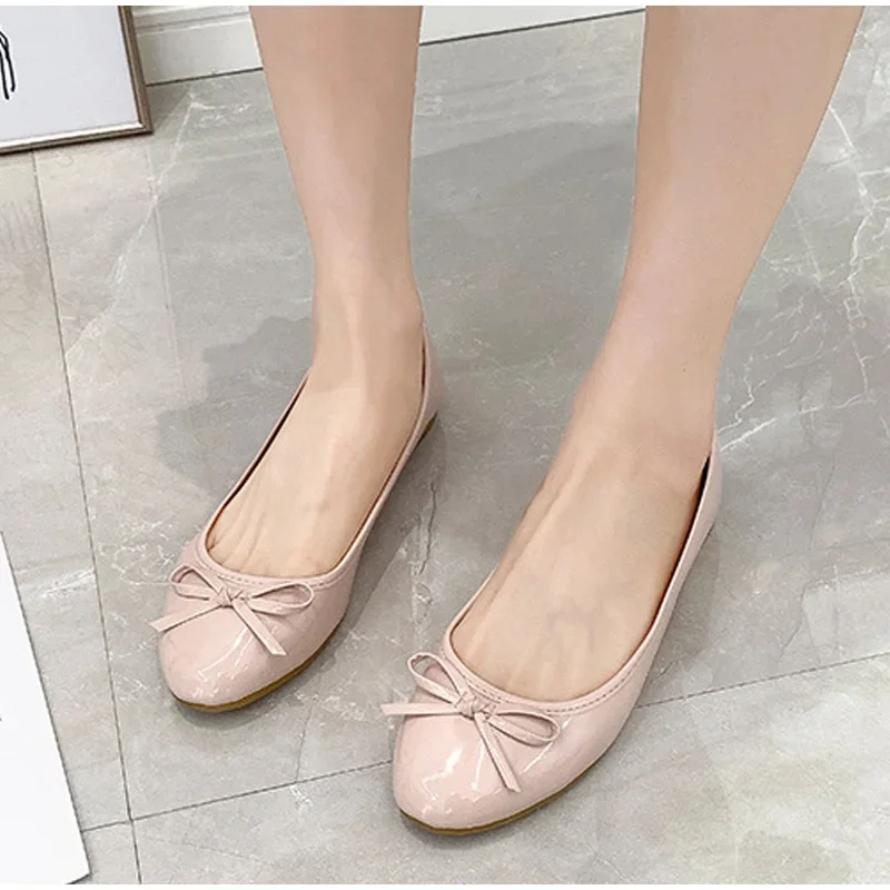 Women\'s Casual Patent Leather Korean Shoes Ladies Bowknot Shallow Elegant Female Moccasins Summer Autumn Flats Shoe 2023