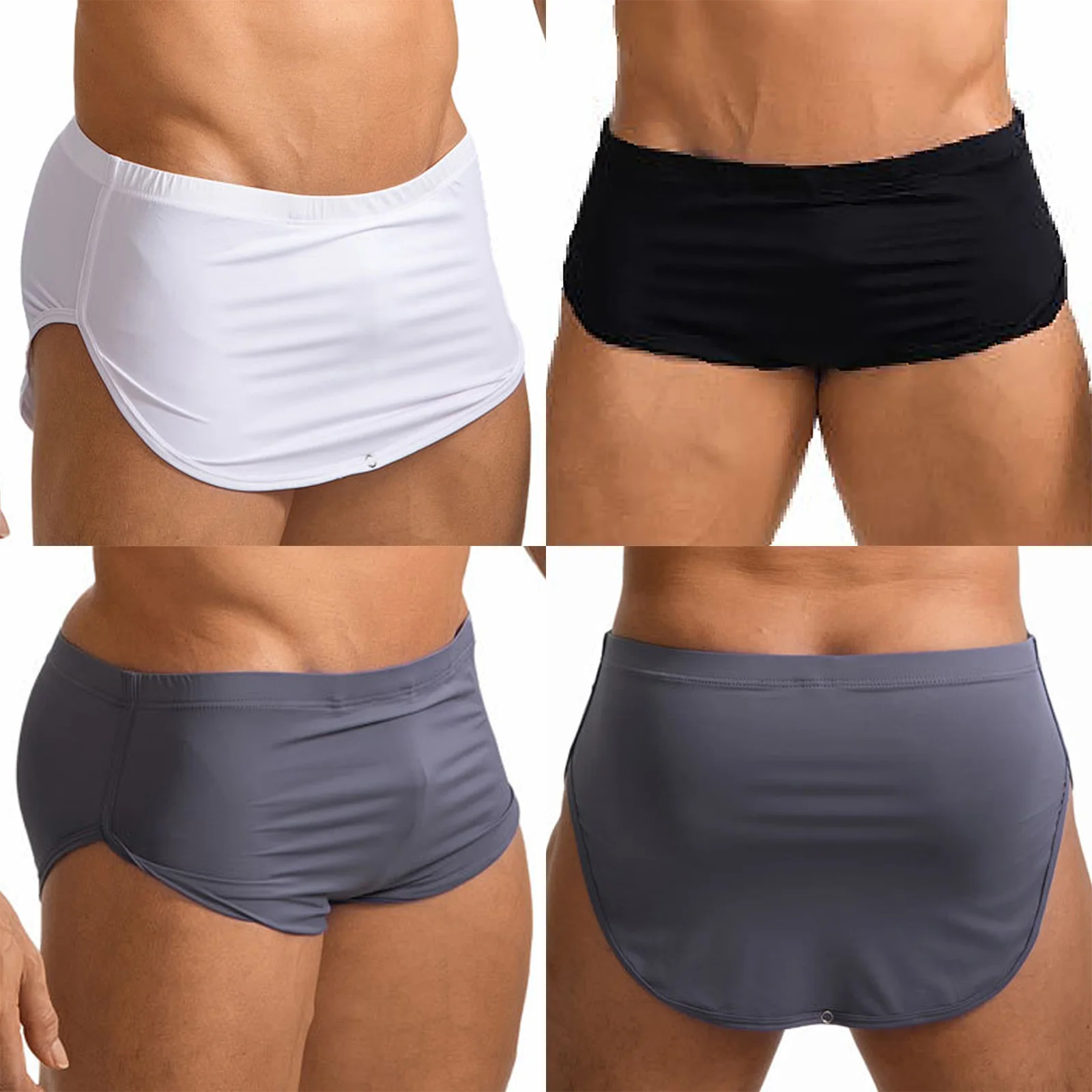 Men Boxer Briefs Underwear Quick Dry Dual Side Vent Athletic Shorts with Snap Crotch Anti Chafe Gym Fitness Cycling Running Wear