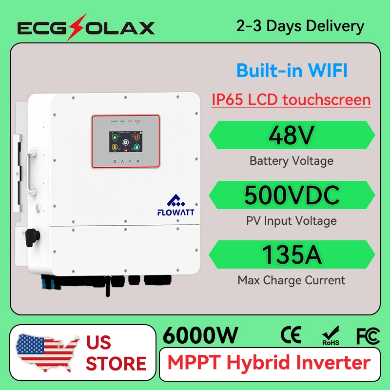 

ECGSOLAX 6 кВт гибридный солнечный инвертор чистая синусоида 48 В 230 В автономный инвертор 135A Mppt солнечный контроллер встроенный WIFI