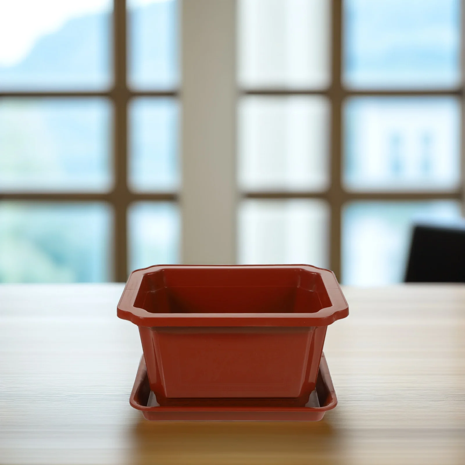 

2 set 2 Sets Square Flower Pots Plastic Rectangle Planter for Indoor Office Gardening Bonsai Container with Drainage Holes