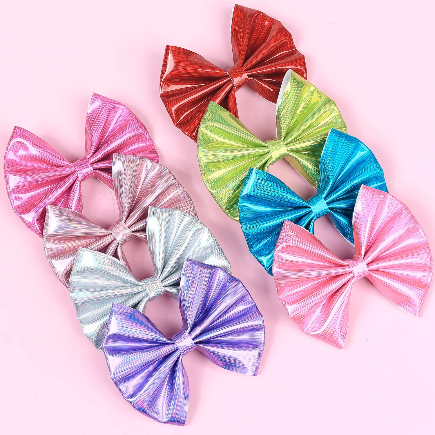 24 PCS/Lot, Shiny Synthetic Leather Bow Hair Clips For Baby Girls Lovely Hairpins Kids Hair Accessories