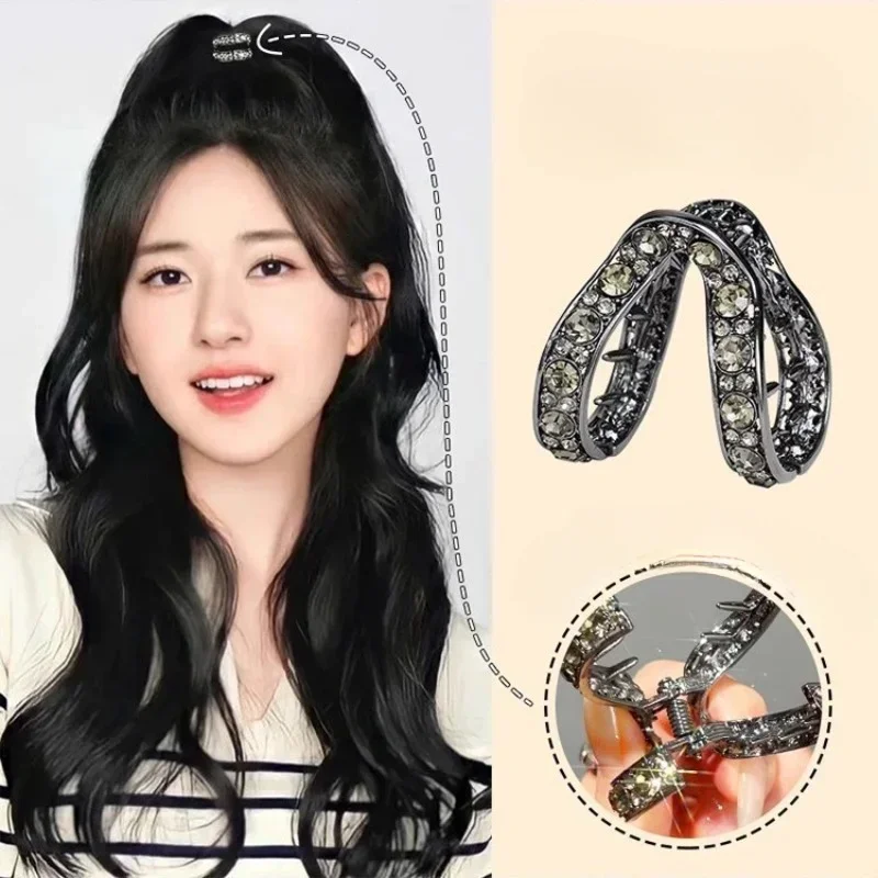 Rhinestone Mini klips do kucyka kobiety dziewczęta mała moda zapobiegająca opadaniu metalowy wysoki kucyk pazur do włosów nakrycie głowy akcesoria do włosów