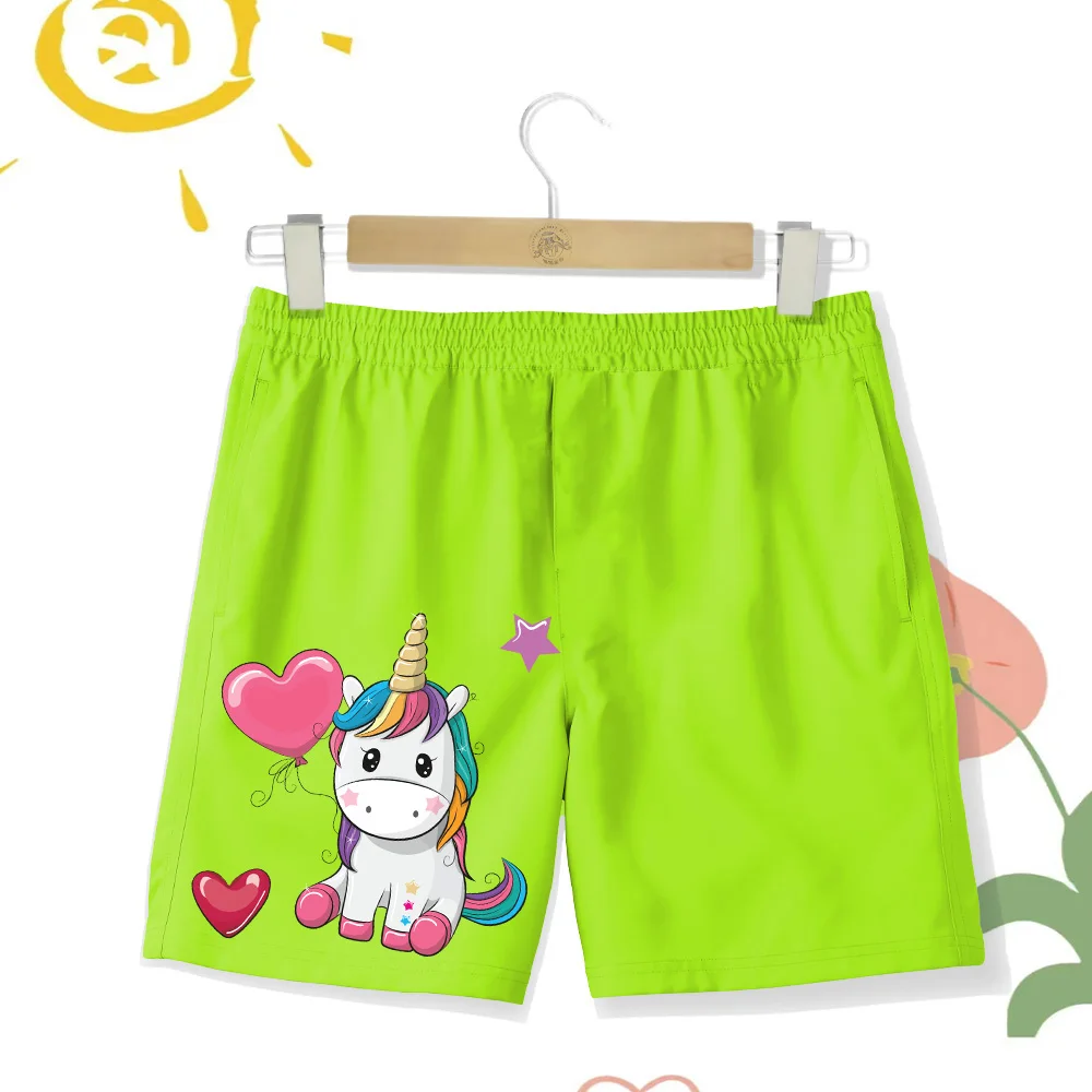 Children's beach pants are loose comfortable. Boys are breathable quick drying Girls cartoon animated printed multi-color shorts