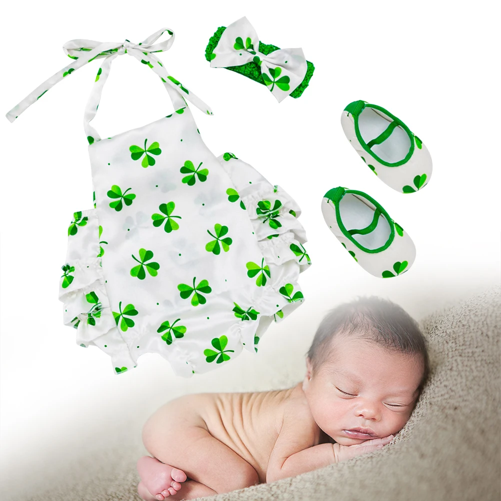 

3pcs St Patrick Outfits Baby Rompers Bag Newborn One Pieces Jumpsuits Soft Comfortable Photos Wedding Party