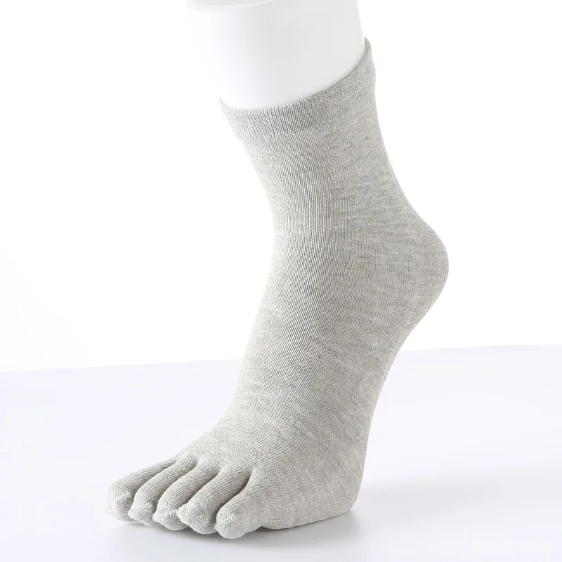 5 pairs Men's Simple Gray Ribbed Five Finger Socks Soft Stretch Cotton Split Toe Comfort Basic Casual Crew Socks