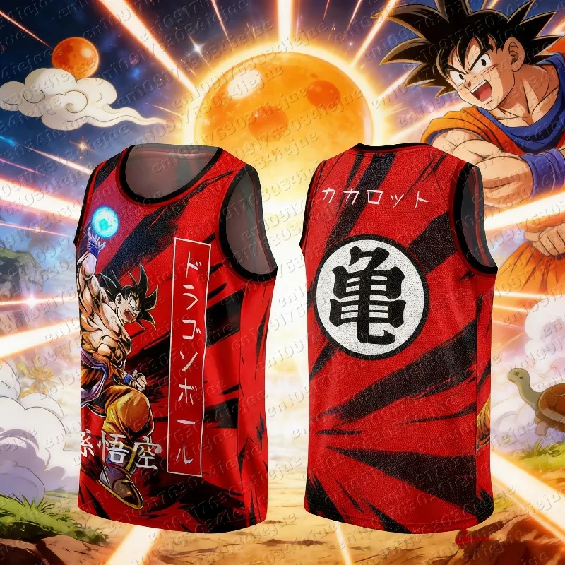 2026 Anime Dragon Ball Z Goku Super Saiyajin Ärmelloses Basketball-Trikot Übergroßes Freizeit-Sport-Outdoor-Fitness Atmungsaktives Tanktop