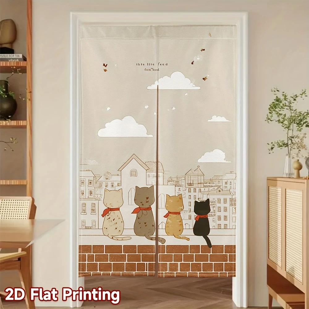 VIKAMA Cartoon Cat Illustration Noren Curtain Cute Japanese Half Door Entryway Kitten Divider Decor