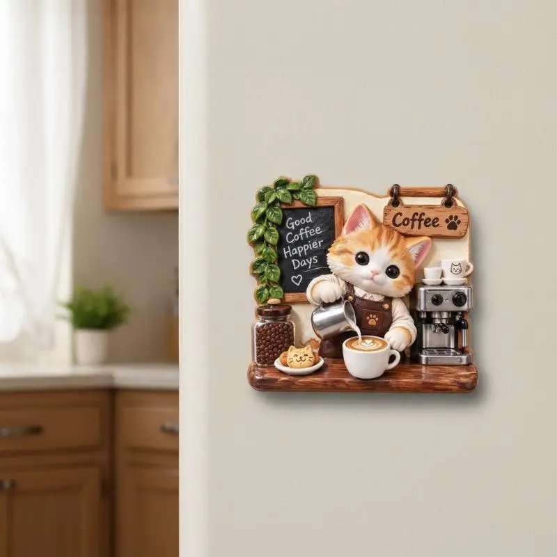 Cute 3D Embossed Cat Barista Fridge Magnet Strong Magnetic Back Vivid Details For Kitchen Decor Cat Lover Gifts