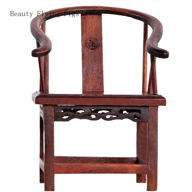 3PCS solid wood Ming and Qing miniature furniture models rosewood carved crafts official hats chairs miniature ornaments