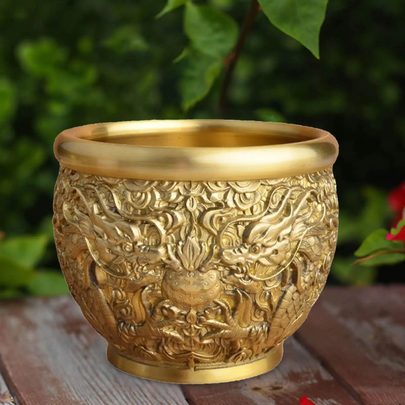 

Brass Feng Shui Bowl Decorative Bowl Ornament Statue Figurine Treasure Basin Dragon Decorative for Dining Room Office Desk