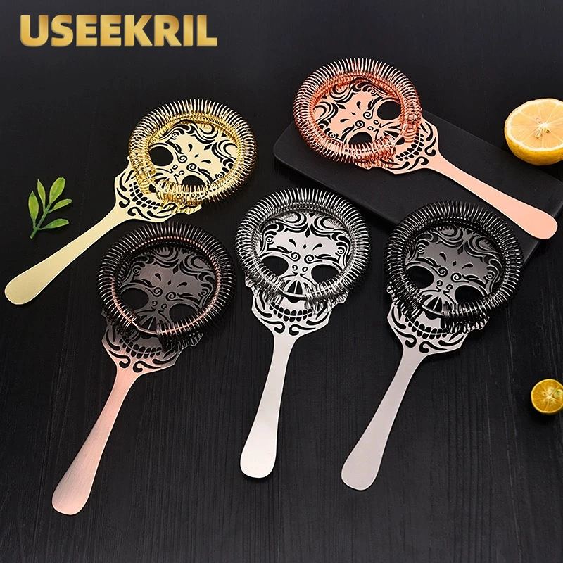 Coladores de cóctel con forma de Calavera, accesorios creativos de acero inoxidable para Bar, whisky, hawthorda, barman