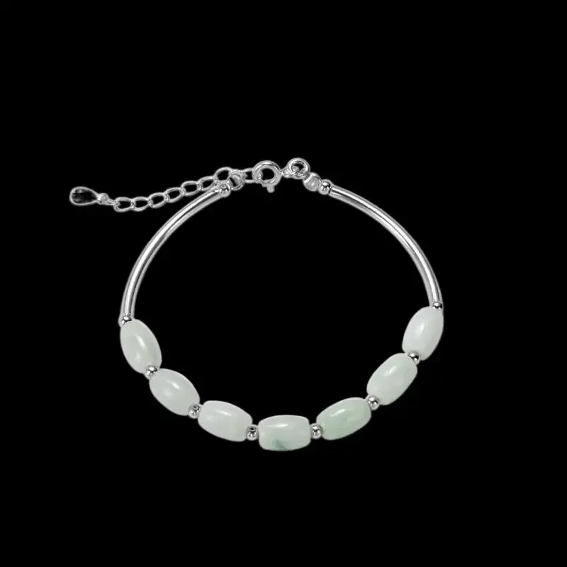 

Burmese Jade Bracelets Gemstone Amulets Carved Jewelry Natural 925 Silver Talismans Gift Gifts Men Emerald Real Charms Bangles