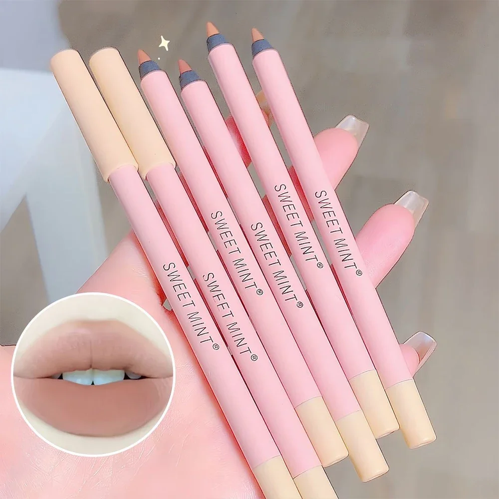 Waterproof Lipliner Pencil Matte Velvet Lipstick Pen Outline Lip Shape Long Lasting Non-stick Cup Smooth Soft Nude Line Makeup