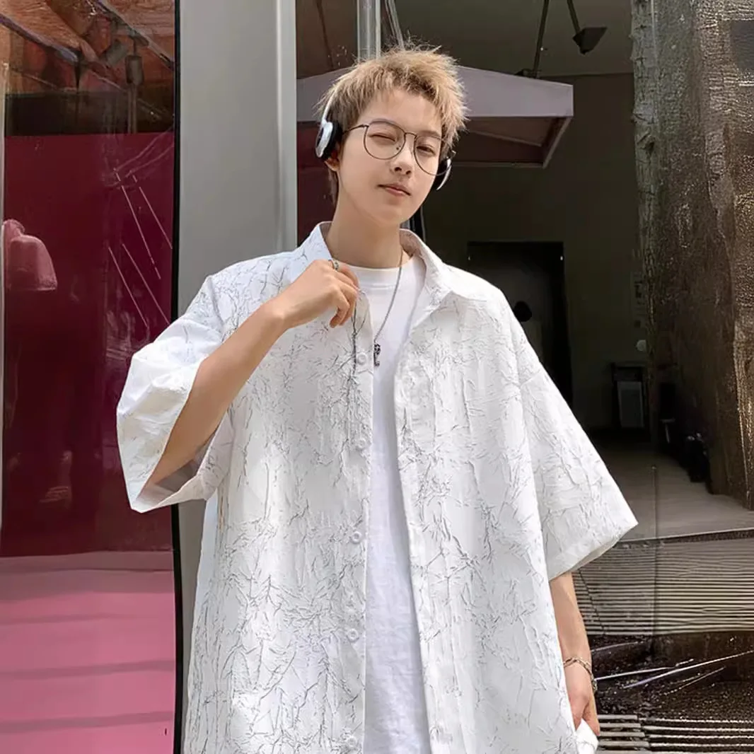 Black Shirt Men's Summer New Loose Niche High Street Five-quarter Sleeve Jacket