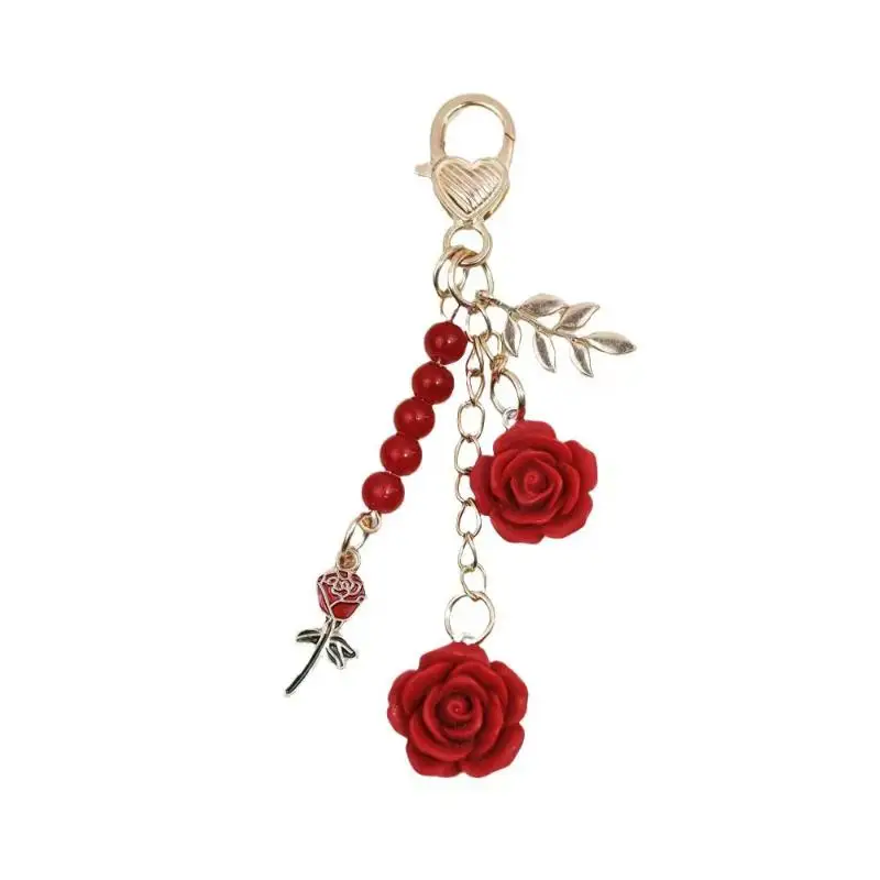 1 Stück Kopfhörer-Etui Handtaschen-Zubehör Ins 3D Rosen-Harz Kamelien-Anhänger Schlüsselanhänger Perlenlegierung für Frauen Autoschlüsselhalter – Detail 7