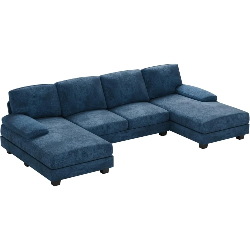 

Customized Hotel sofa Convertible Sectional Sofa , U-Shaped Fabric Modular Sofa Sleeper with Double Chaise Memory Foam (Blue)