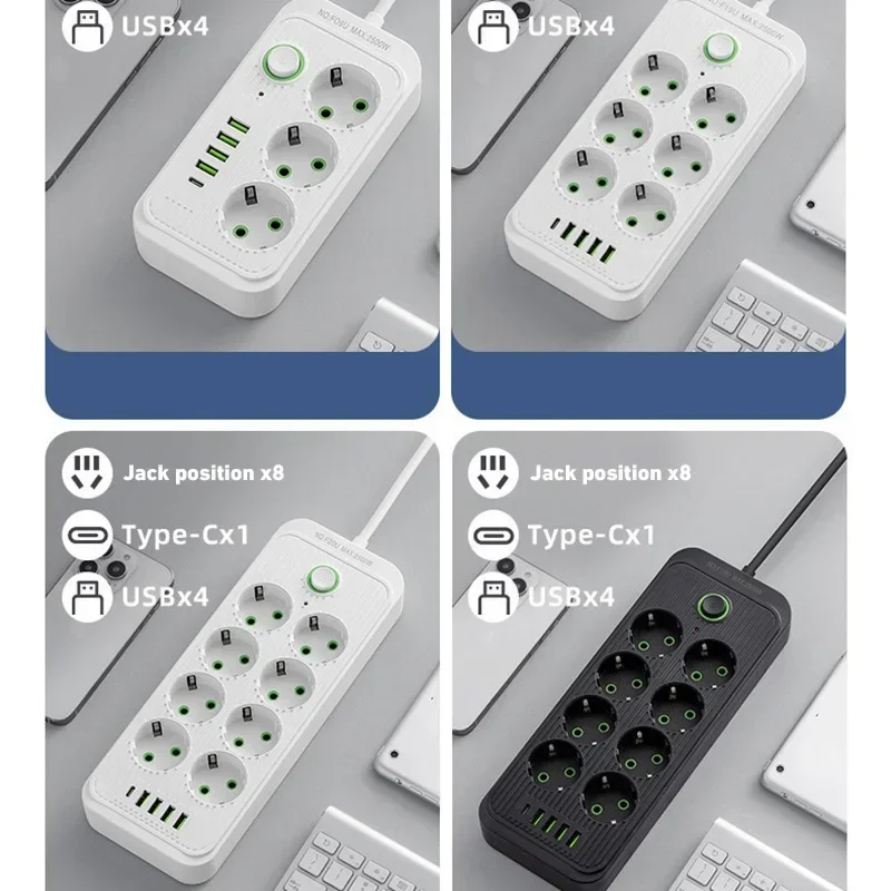 Xiaomi EU ปลั๊ก AC Outlets Multitap ซ็อกเก็ต 2 เมตรสายไฟไฟฟ้า Strip USB Type C Fast ชาร์จเครือข่ายอะแดปเตอร์กรอง