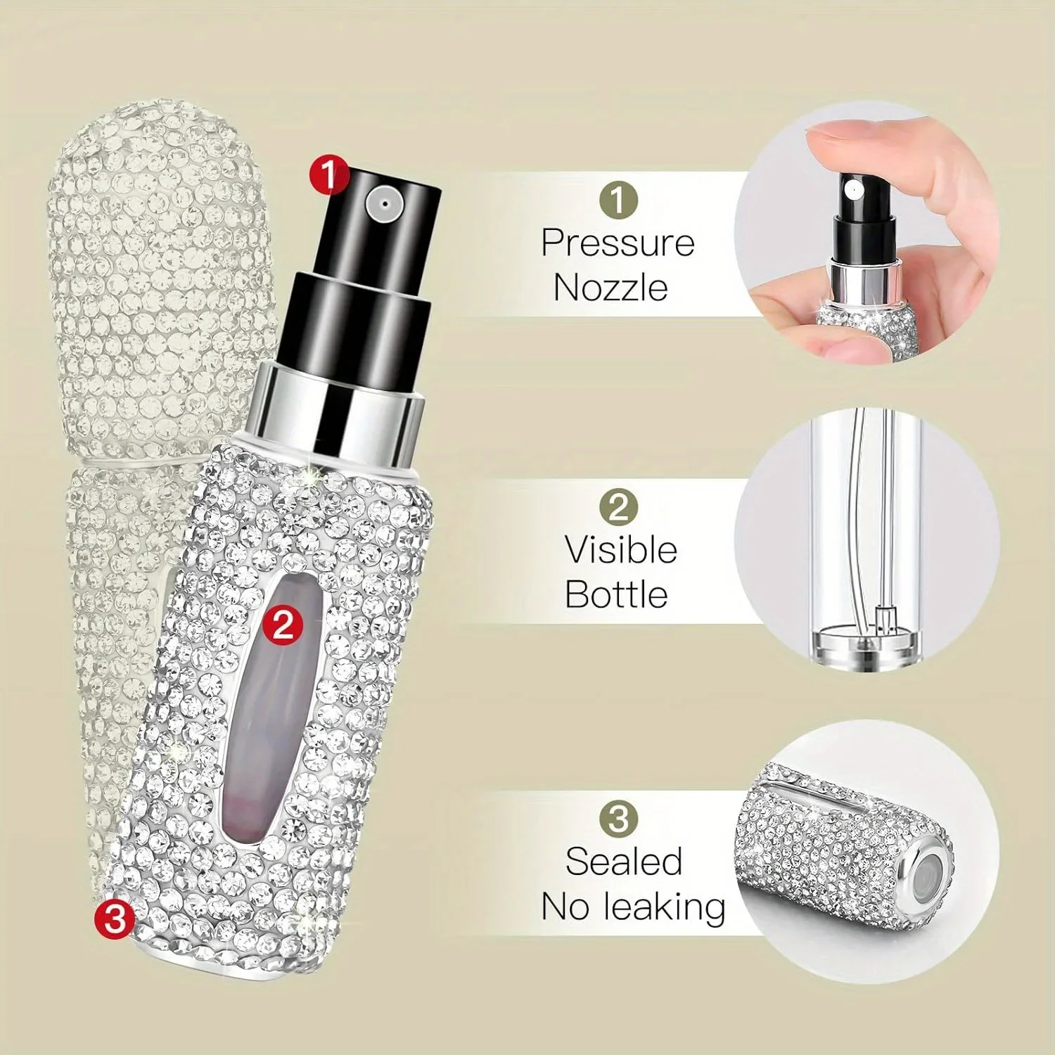 Bling Spray Bottle Rhinestone Perfume Travel Refillable Perfume Atomizer Bottle 5ml Portable Mini Perfume Spray Dispensers Gift