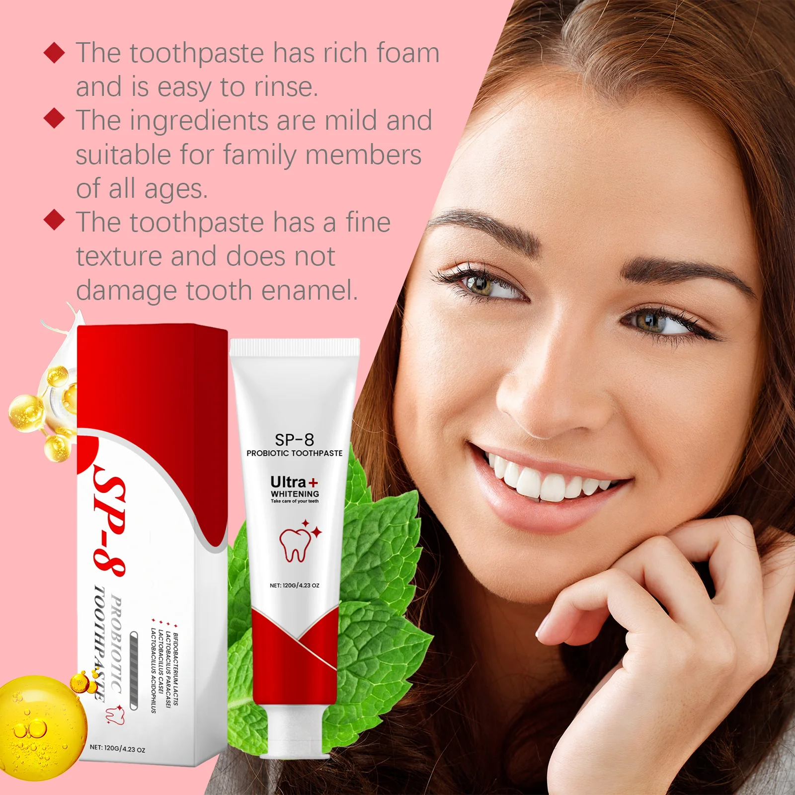 Sp-8 معجون أسنان بروبيوتيك بالنعناع المنعش ومزيل رائحة الفم الكريهة منتجات العناية بالأسنان يزيل الجير من معجون أسنان مبيض الأسنان #4