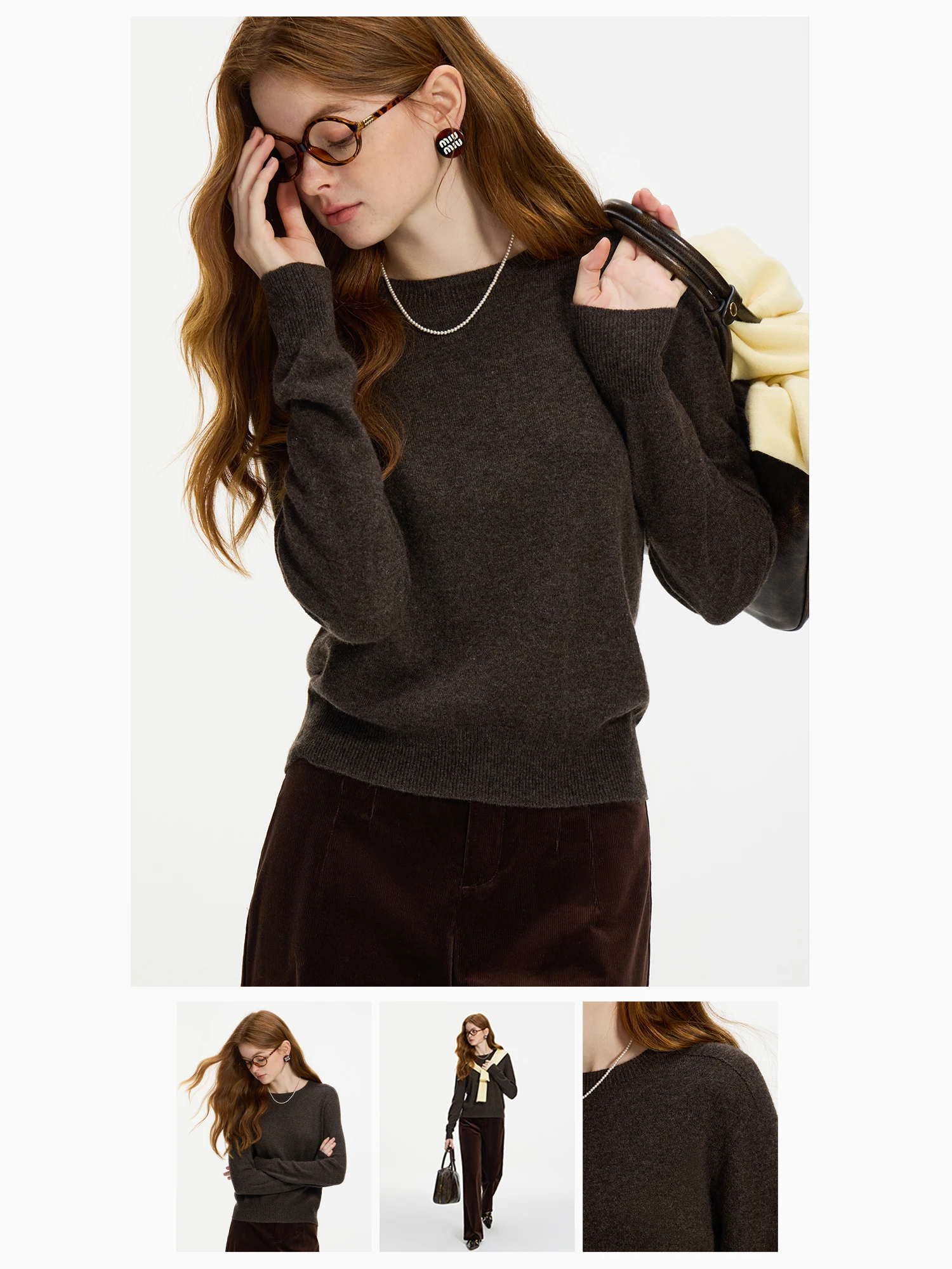 FSLE 100% Wool Seamless One-piece Knit Shirt Sweater For Women Autumn Winter New Design Wool Crew Neck Versatile Casual Sweater