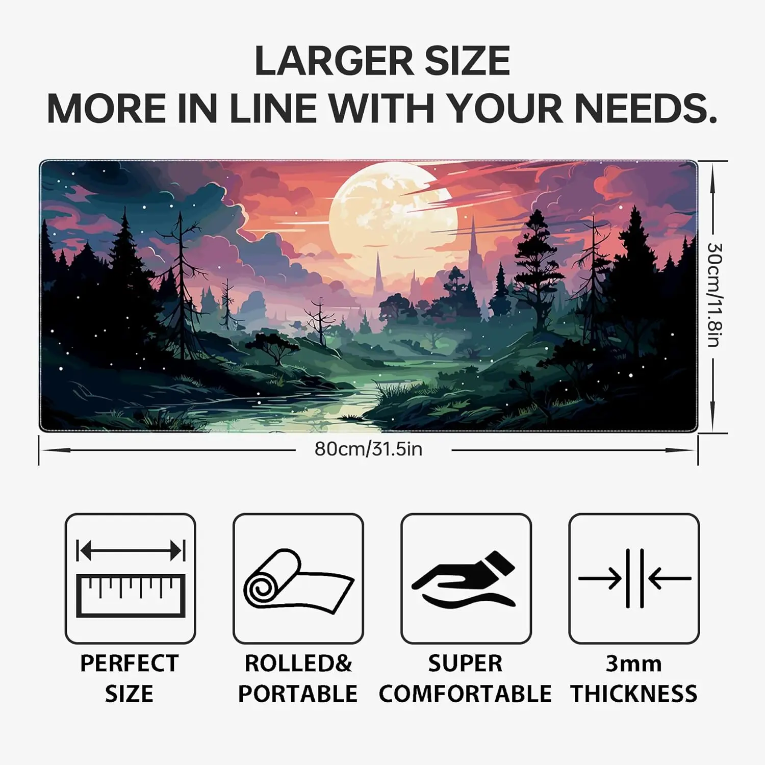 Secret Forest Large Gamer Mouse Pad XXL Extended Laptop Keyboard Desk Mat with Non-Slip Rubber Base and Stitched Edge for Office