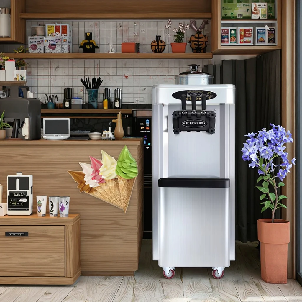 

Commercial 2000W Stainless Steel Ice Cream Maker Automatic 3 Flavors Soft Ice Cream Machine Wheels for Restaurants Snack Bars