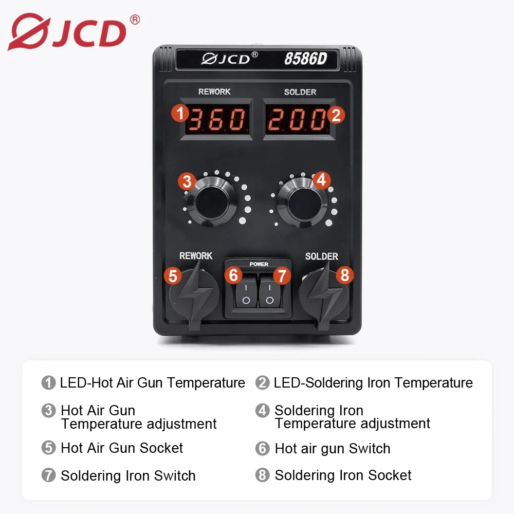 Imagem -03 - Estação de Solda Jcd 8586d em 750w Pistola de ar Quente Lcd Display Digital Duplo Ferro de Solda Elétrico Smd Soldagem Retrabalho