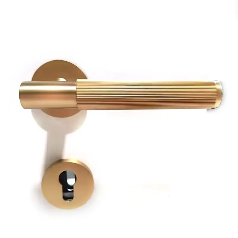Modern Striped Knurling Quality Brass European Interior Door Handle Bedroom Mortise Door Handle Cylinder