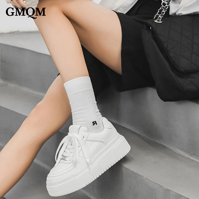 GMQM Fashion Women\'s New 2023 Genuine Leather Sneakers Classic Retro Vulcanized Shoes Low Outdoor Walking Shoes College Student