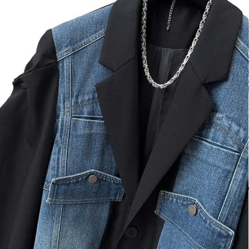 تصميم فريد من نوعه فضفاض الراقية دعوى طوق الدنيم المرقعة المحكمة Sve Jaet المرأة ort ملابس خارجية موسم الربيع مادة البولي يوريثان