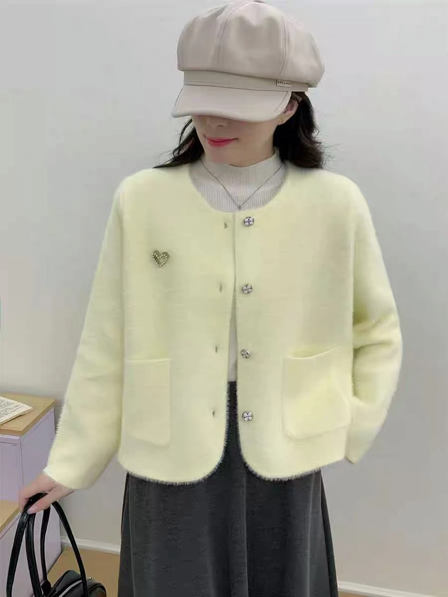 Suéter Cárdigan de Punto Estilo Little Fraance, Corazón Tridimensional, Color Puro, Ropa Exterior, Primavera, Otoño, Invier...