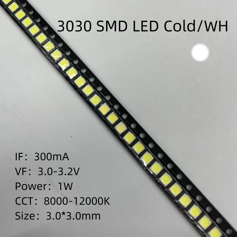 1W 3030 SMD LED Cold white 3.0*3.0mm High brightness High quality lamp beads