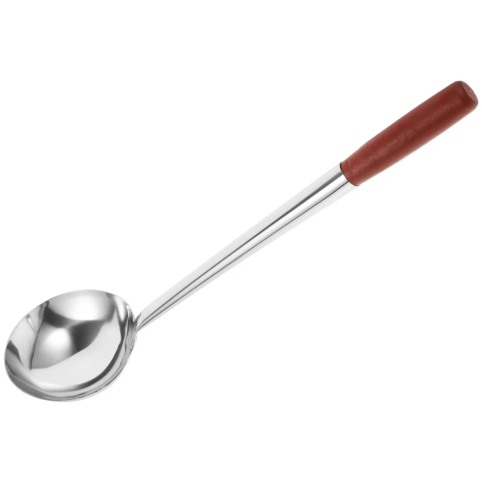 

Кухонная ложка с деревянной ручкой из нержавеющей стали, половник для супа с длинной ручкой, кухонный инструмент, ложка для жареного риса, посуда вок, нержавеющая