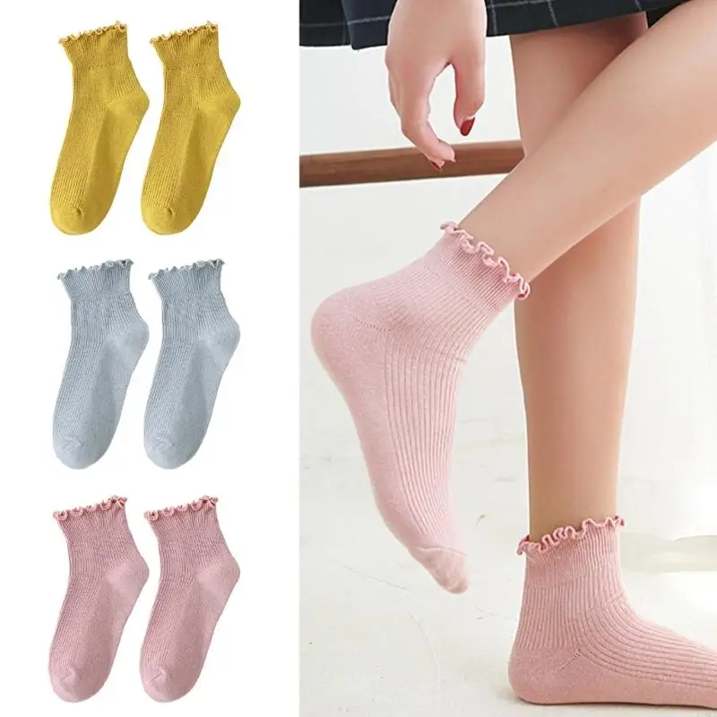 Y88A – chaussettes amples à volants pour femmes, chaussettes d'équipage, chaussettes en coton, chaussettes fantaisie à volants