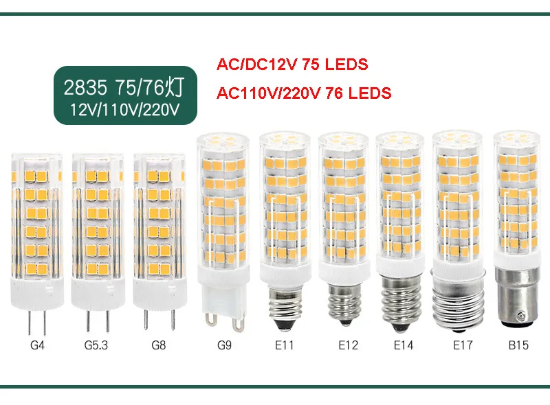 Imagem -04 - Lâmpada de Milho Led para Candelabro Pingente Substituir Halogênio 12v30v 220v 110v g4 g8 g9 Gy6.35 G5.3 E11 E12 E14 E17 Ba15d 5w 7w 10w 10 Peças