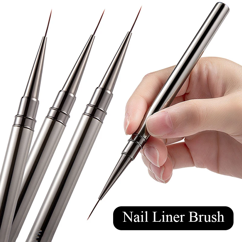 6/9/12/15/18mm Nail Art Liner Brush Metal Handle Painting Acrylic French Stripe Drawing Pen UV Gel Polish Nail Art Manicure Tool