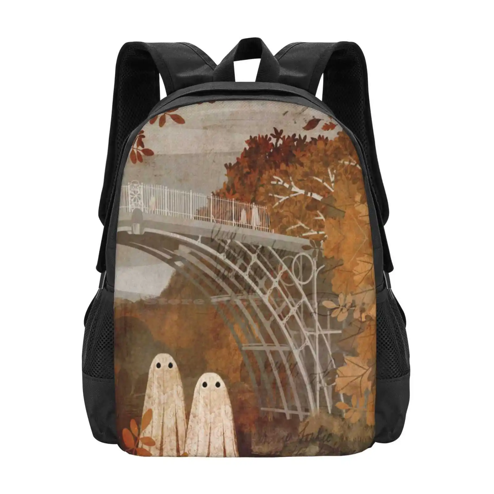 

Ironbridge Hot Sale Schoolbag Backpack Fashion Bags Ghost Autumn Fall Haunt Bridge Spooky Landscape Vintage
