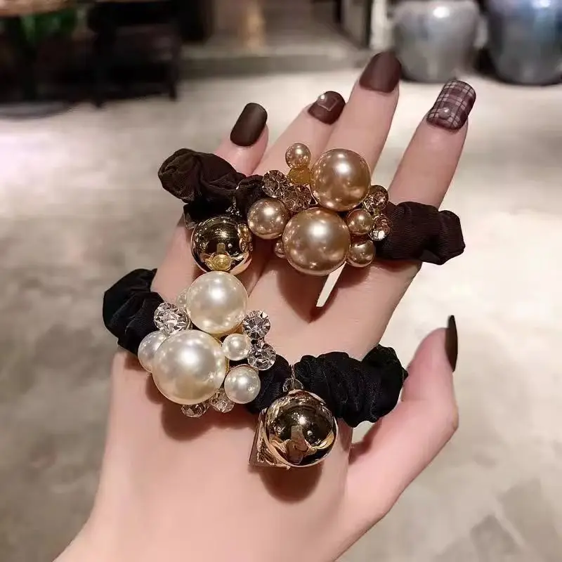 

4PCS Korean Style Head Flower Pearl Headgear Hair Band Women's High-end Hair Tie Artifact Rubber Band Hair Accessories